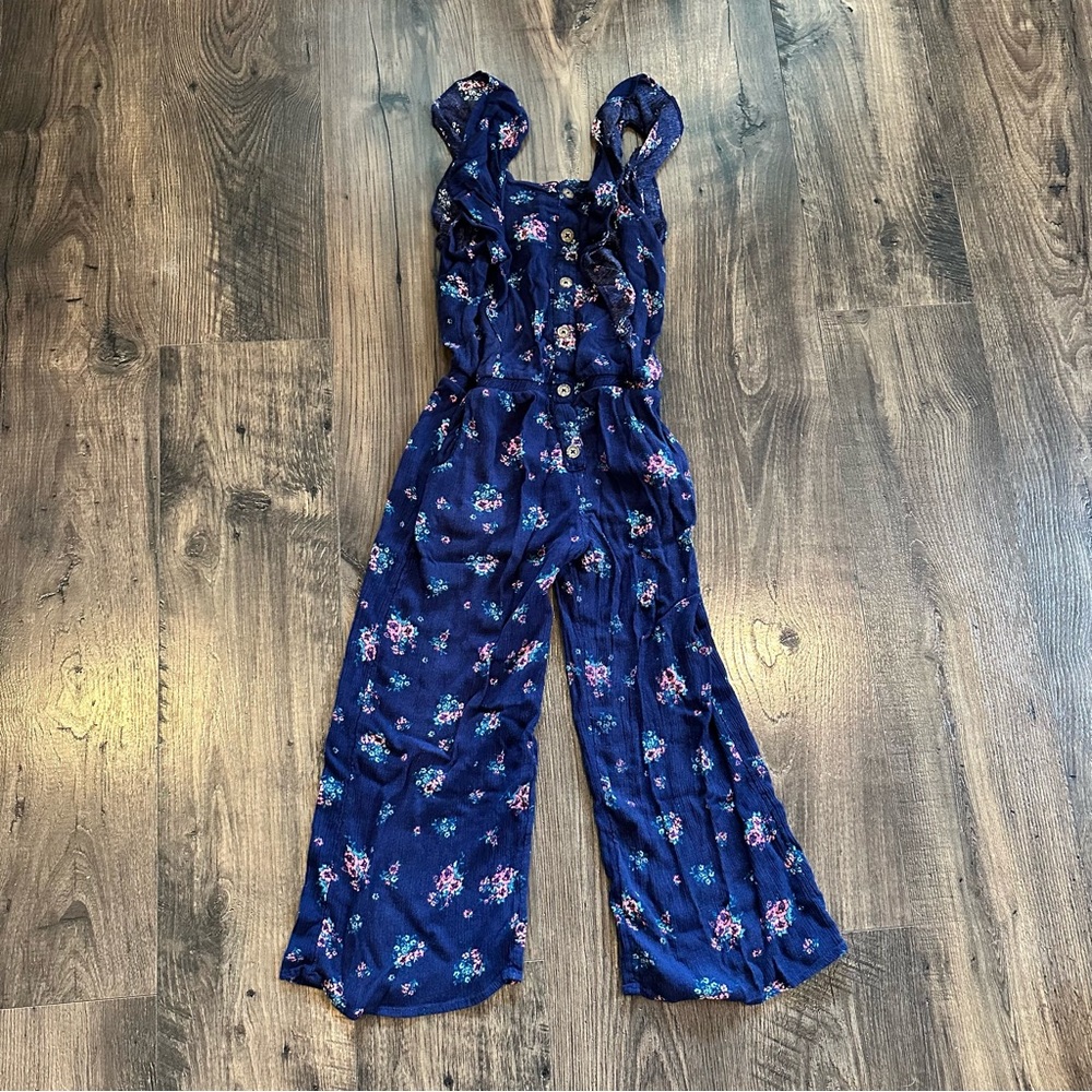 Justice Girl's Sleeveless Pants Romper Blue Ruffle Floral, Size: 12